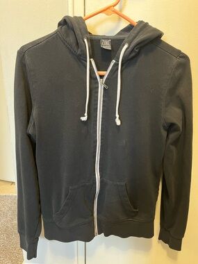 Zine Zip-Up Hoodie with White Drawstrings - Women’s Medium